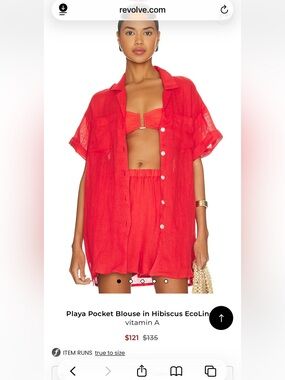 EUC Set: Vitamin A Hibiscus Red Playa Pocket Blouse and Tallows Shorts XS